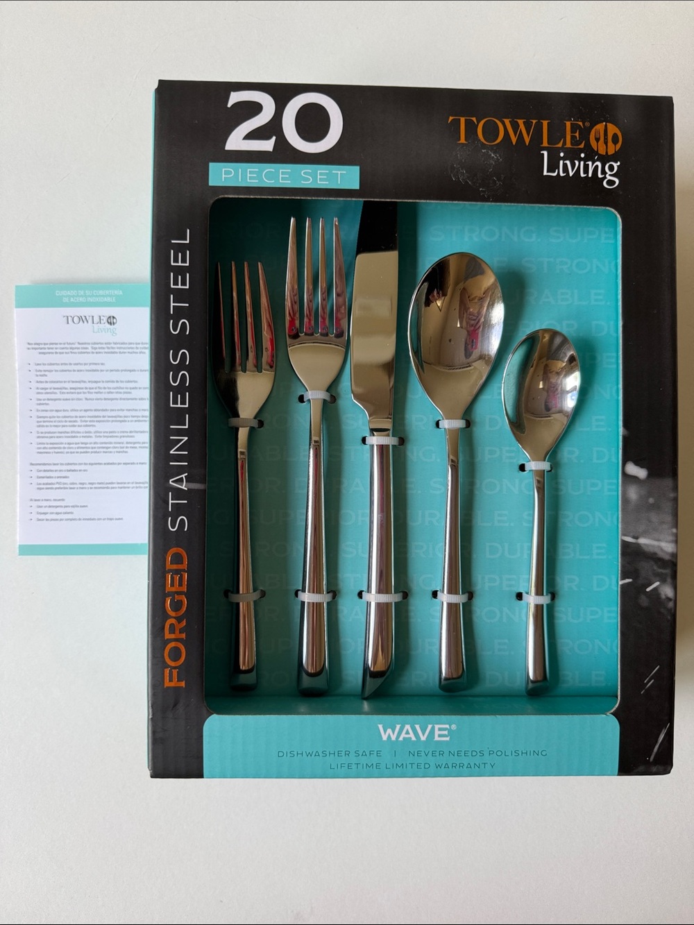 NEW Towle Living Wave 20-Piece Forged Stainless Steel Flatware Set